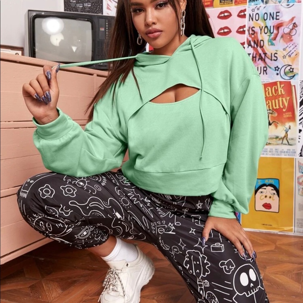 Mint Green Cut Out Hoodie